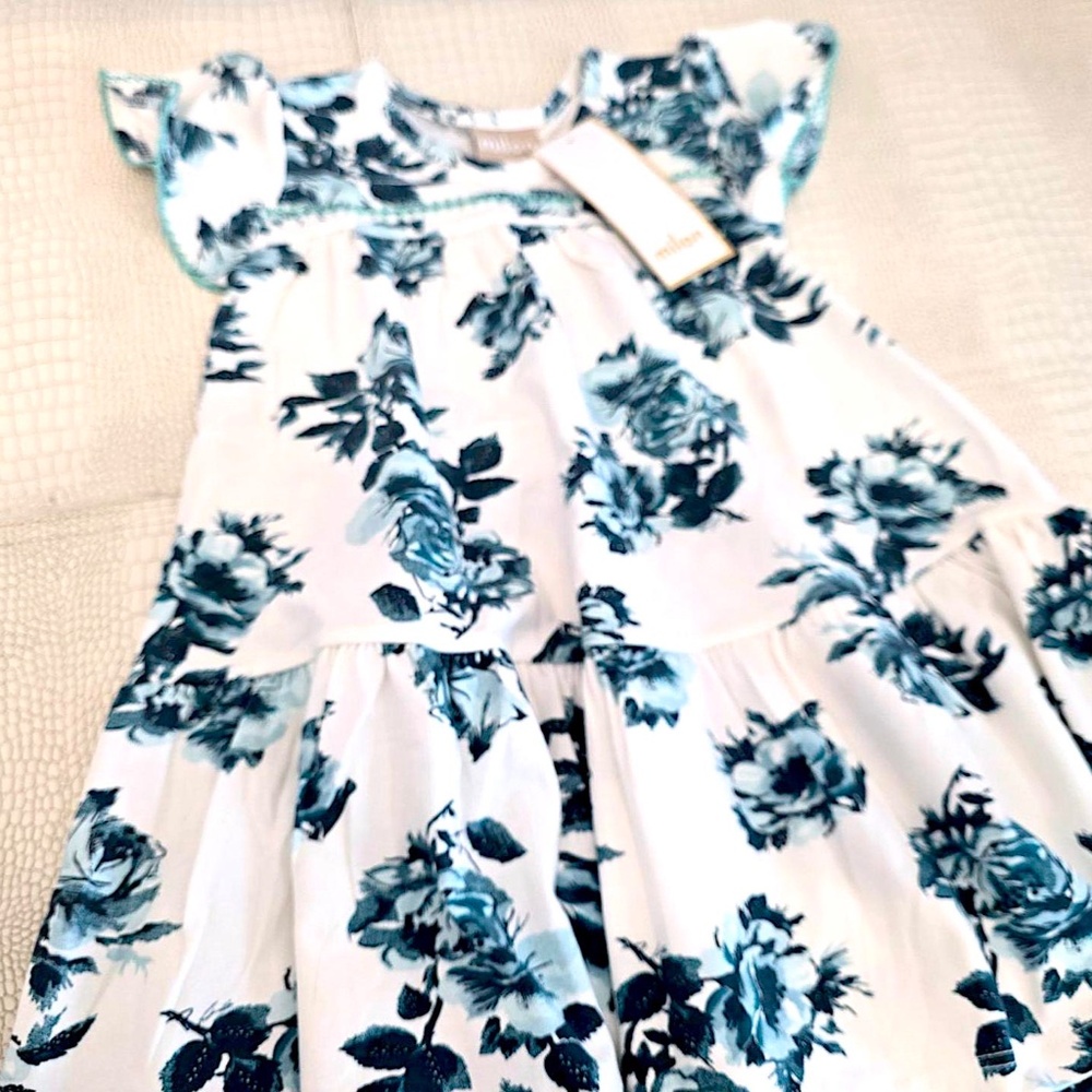 Brand New Very Pretty Blue and Cream Print MILON Girls Toddler Dress 3T - Picture 6 of 6